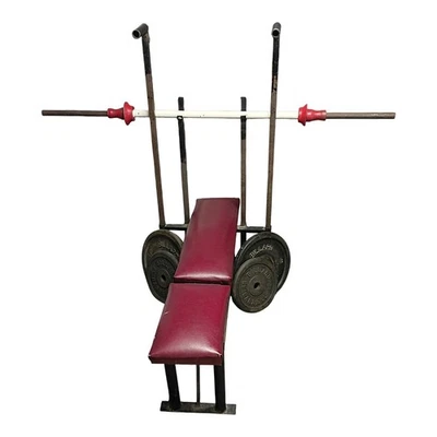 Vintage Weight Bench With Barbell,120 Lb. Weights.( Local Pick Up) - Image 1 of 4