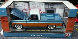 2025 M2 Machines 1976 GMC Sierra Grande 15 Custom R136 1/24 Scale Blue Woodgrain - Picture 1 of 4
