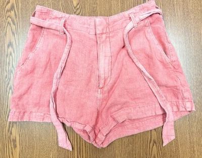 Pantalones Cortos Abercrombie & Fitch Polvoriento Rosa Rojo Mezcla de Lino S Cinturón Suave Para Mujer Foto 1 de 4