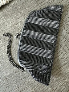 Nice Grey Beaded Evening Bag Purse Clutch Wristlet Kisslock , The Limited - Picture 1 of 9