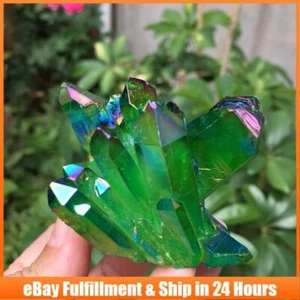 50g Natural Aura Green Titanium Stone Quartz Crystal Cluster Specimen Reiki US - Picture 1 of 12