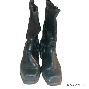 Sonora Double H Mens Boots Black Biker Harness Square Toe Ring 9.5D - Picture 1 of 9