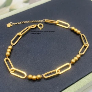 Pure Au750 18K Yellow Gold Chain Square Rolo O Beads Link Bracelet 6.3-7.5inch - Picture 1 of 6