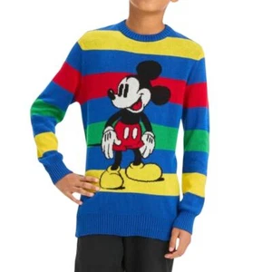 Boys Disney 100 Mickey Mouse Retro Look Striped Pullover Sweater | Size Large - Picture 1 of 6