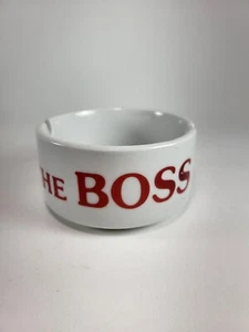 Ashtray "THE BOSS" White W/ Red Letters 3 3/4" Diameter Ceramic - Picture 1 of 8