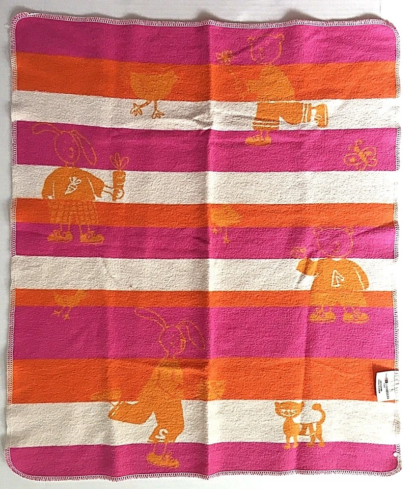 Manta bebé franela David Fussenegger recepción naranja rosa oso conejito  Foto 1 de 4