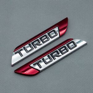 2Pcs Red Metal Chrome Turbo Logo Car Trunk Emblem Door Fender Sport v6 v8 Badge