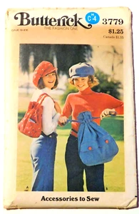 Accesorios Butterick 3779 vintage para coser, gorra y bolso Misses años 70 - Imagen 1 de 1