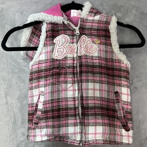 Vintage Barbie Plaid Full Zip Hoodie Vest Hearts Pockets Girls Sz 6 - Picture 1 of 8