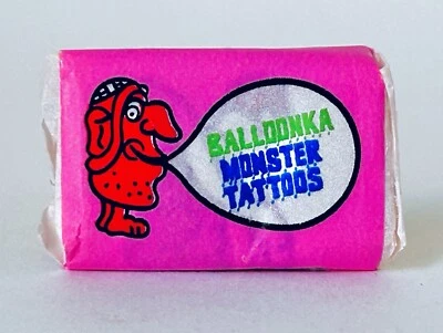 Vintage 1983 BALLOONKA MONSTER TATTOOS Bubble Gum 1.25” Candy Container PINK - Image 1 of 3