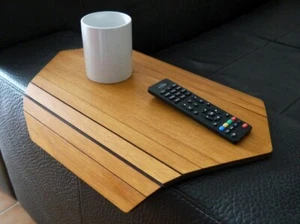 Wood Flexible Hexagonal Sofa Table for Armrest - Light Walnut Slinky Couch Tray - Picture 1 of 7