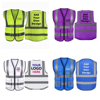 TOPTIE Custom Hi Vis Safety Vest High Viz Waistcoat With 5 Pockets Reflective Tape