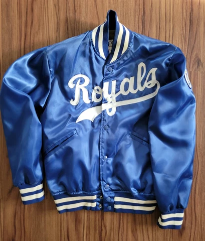 Vintage Felco Kansas City Royals Satin Shiny Blue Jacket MLB Baseball Small Cover