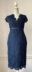 Jaegar Cap Sleeve Blue Lace Formal Dress Cotton Viscose Mix Fully Lined UK 10 - Picture 1 of 14