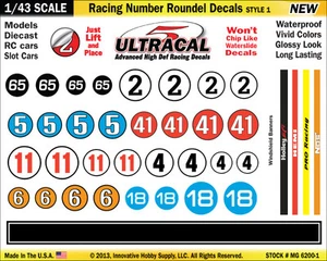 MG6200-1 - 1/43 Scale UltraCal High Def Racing Number Roundel Decals Style 1 - Picture 1 of 2