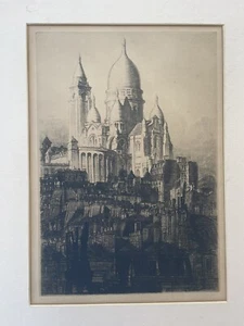 Antique Alonzo Webb Montmartre cathedral French Paris Sacre Coeur aquatint - Picture 1 of 10