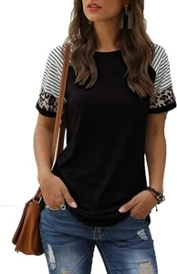 Women Fashion Deep V-Neck Short Sleeve Tops Solid Casual Loose Basic T Shirt - Picture 1 of 1