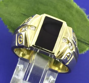 0,15 Karat natürlicher Diamant & Onyx Herrenring 14k Gelbgold Schraube Design hergestellt in den USA - Bild 1 von 5