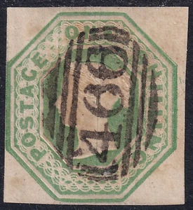 1847 SG55 1s GREEN EMBOSSED CUT SQUARE FINE USED 3 MARGINS LIVERPOOL - Picture 1 of 2