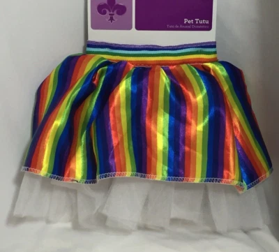 Saia Pet Tutu Cães Gatos Arco-íris Sobre Tule Branco Listras Coloridas Animal Nova - Imagem 1 de 4