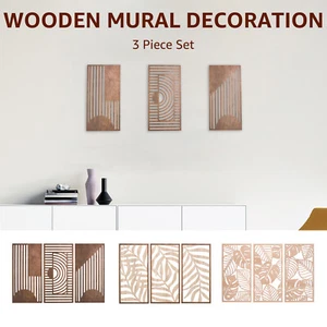 3Pcs Wall Art Plaque Carved Wood Sign Wall Decor Hanging Plaque Home Decor· - Picture 1 of 13