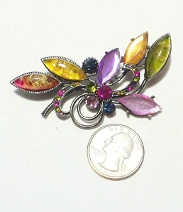 Unusual Large Vintage Multicolor Rhinestone & Acrylic Flower Swirl Pin ST 3" - Picture 1 of 3