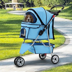 3 Wheels Pet Stroller Cat Stroller Dog Travel Folding Stroller W/ Durable Wheels - Picture 1 of 11