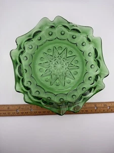 Vintage LE Smith Green Moon & Stars 6 Sided, 8.5 inch Depression Glass Ashtray - Picture 1 of 9