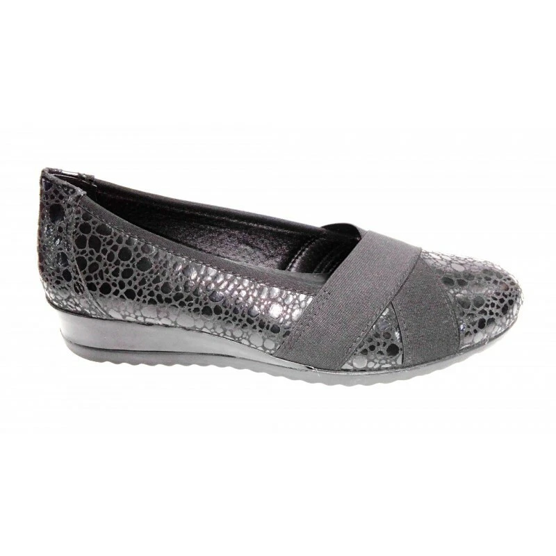 Mercedita de piel negro, ancho especial, plantilla anatómica extraíble, cuña  - Imagen 1 de 3