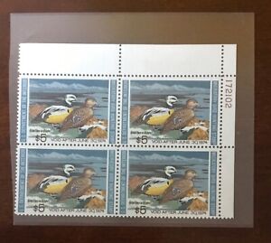 RW 40 Federal duck hunting stamp 1973 plate # block of four $5.00 stamps
