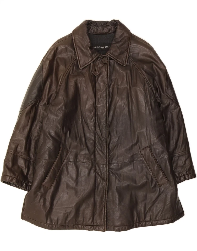 Abrigo de cuero para mujer ENRICO MANDELLI UK 12 mediano cuero marrón DB49 Foto 1 de 4