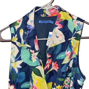 Maxi Vestido J. McLaughlin Para Mujer Pequeño Mirmar Mezcla de Lino Envoltura Verdadera Floral Azul - Imagen 1 de 8