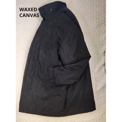 38 40 Lona Encerada Negra Cremallera TAREA Chaqueta Acolchada Forrada Granero Coche Abrigo Mediano Foto 1 de 4