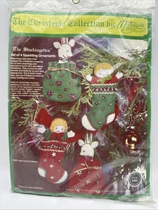 Kit 4 calze vintage sigillate Paragon paillettes feltro decorazioni natalizie anni 70 - Foto 1 di 3