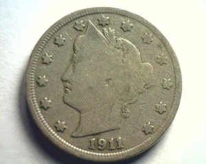 1911 LIBERTY NICKEL BUONO/OTTIMO G/VG BELLO ORIGINALE COIN BOBS COIN 99c SPEDIZIONE - Foto 1 di 2