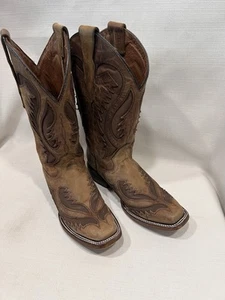 Circle G Western Boots Womens Square Toe Inlay Embroidery Sz 9 Tan/Brown L6129 - Picture 1 of 20