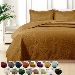3-Piece Ultrasonic Quilted Bedspread Coverlet Set Oversized Bed Throw Bedding - Picture 1 of 202