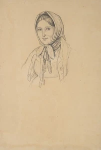K. HAIDER (1846-1912) zug., Porträt einer Bäuerin mit Kopftuch, Bleistift - Picture 1 of 5