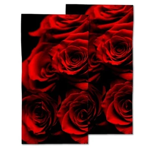 Rose Hand Towels Set of 2,Abstract Red Rose and Black Leaves Fingertip Towel ... - Picture 1 of 7