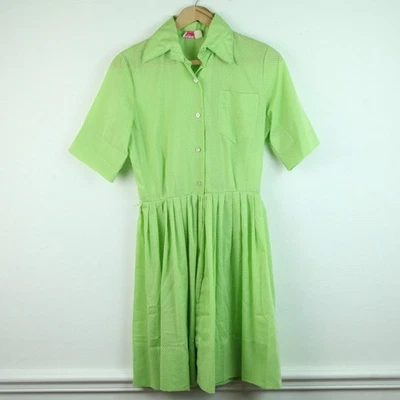 Vestido Vintage Pequeño Verde Lima Años 60 Academia Falda Plisada Mocoso Preppy Punto Suizo Foto 1 de 4