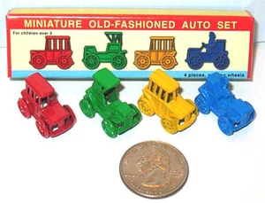 4 Miniature Diecast Metal ANTIQUE AUTOS 3/4x3/4" MINT IN BOX Rare! Shackman TOYS - Picture 1 of 2