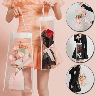 10pcs Transparent Flower Tote Bag Gift Packing Bag Box Florist Flower Bouquet au - Image 1 of 4