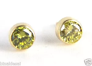 9ct Gold 5mm Rubover Green Peridot Studs Earrings Solid 9k ~ X'Mas Bday GIFT BOX - Picture 1 of 5