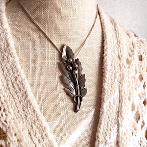 TAXCO MEXICO Vintage Sterling Silver Leaf Pin Brooch Pendant Flower Plant Modern - Picture 1 of 8