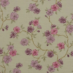 Romo Villa Nova Fleurie grün lila Blumenmuster Stoffvorhänge Baumwolldruck 15m Rolle - Bild 1 von 6