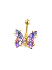 Butterfly Belly Button Ring Purple Aurora Borealis AB Rhinestone Bling STUNNING!