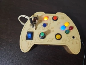 Busy Board Toy for Ages 1+ Wooden Controller Sensory Toy w LED Light up Buttons - Picture 1 of 4