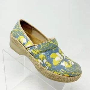 Dansko Blue and Yellow Hawaiian Floral Canvas Fabric Clogs Size 37 - Picture 1 of 15