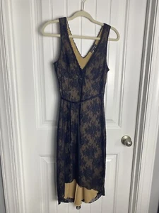 Bebe Y2K Black Lace Cocktail Dress Fully Lined Sz Small Made in USA Hi Low Hem - Picture 1 of 6