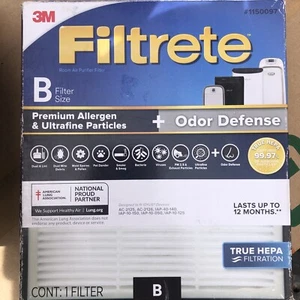 3M Filtrete TRUE HEPA Air Purifier Filter 1150097 Size B Allergen Odor Defense - Picture 1 of 3